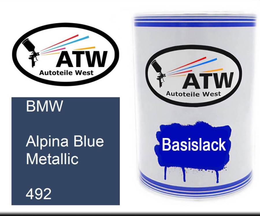 BMW, Alpina Blue Metallic, 492: 500ml Lackdose, von ATW Autoteile West.